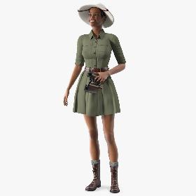 3D Light Skin Black Woman Explorer Standing Pose model
